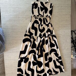 Paperheart Matching Set Skirt Cropped Top Black And Cream Abstract Pattern Large